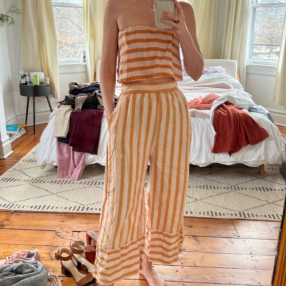 Posse Yellow and White Striped Two-Piece Strapless Set
